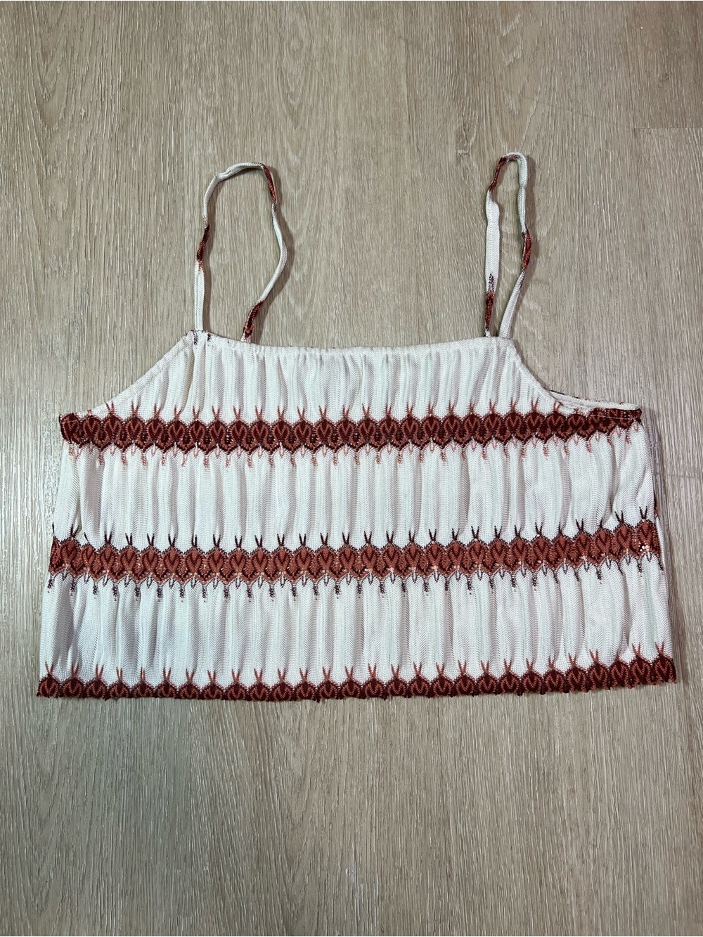 Zara White Cropped Camisole with Rust Embroidery